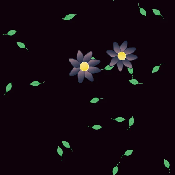 Flores Simples Con Hojas Verdes Composición Libre Ilustración Vectorial — Archivo Imágenes Vectoriales