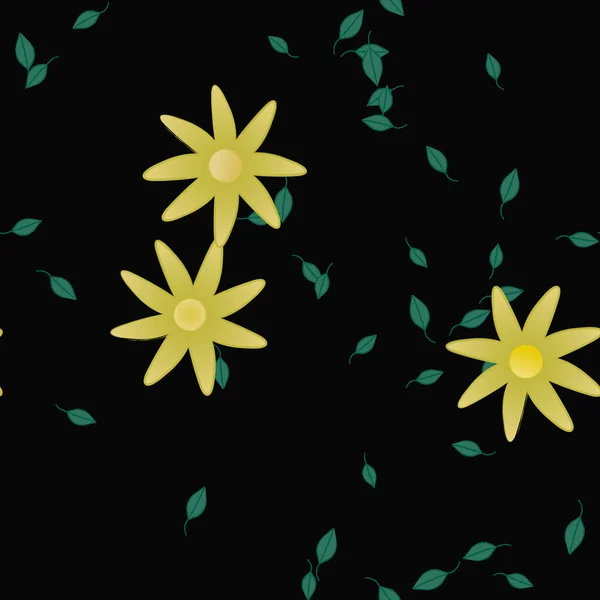 Composición Diseño Con Flores Simples Hojas Verdes Ilustración Vectorial — Archivo Imágenes Vectoriales