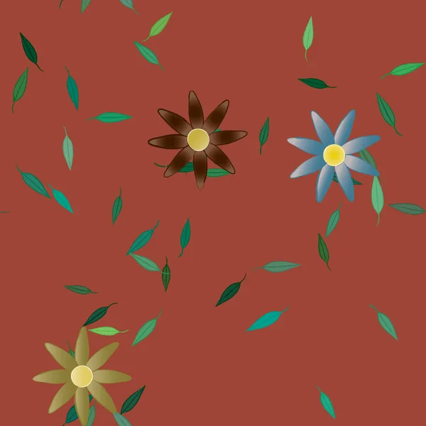 Composição Design Com Flores Simples Folhas Verdes Ilustração Vetorial —  Vetores de Stock