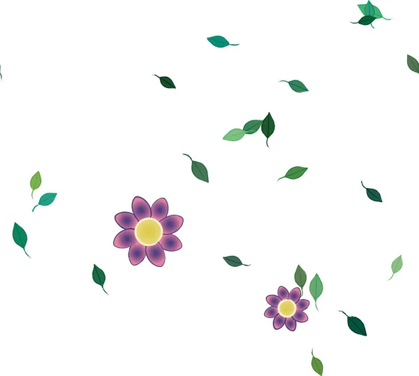 Vektormal Med Enkle Fargerike Blomster Grønne Blader – stockvektor