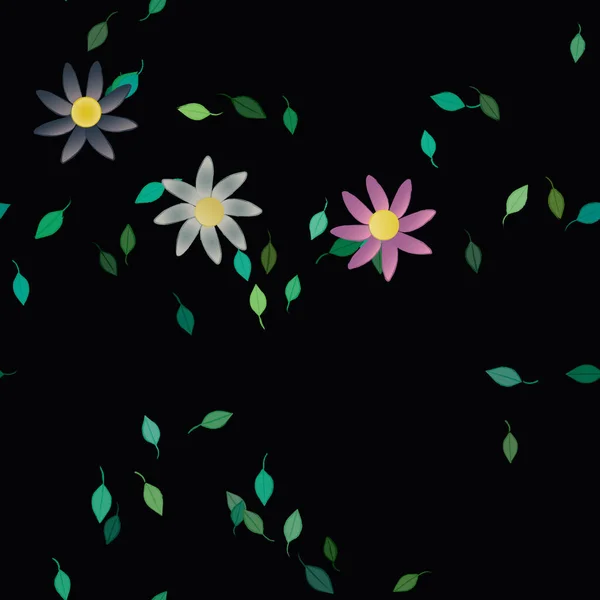 Hermosa Composición Con Flores Colores Simples Hojas Verdes Fondo Ilustración — Archivo Imágenes Vectoriales