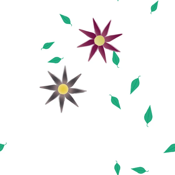 Flores Simples Con Hojas Verdes Composición Libre Ilustración Vectorial — Vector de stock