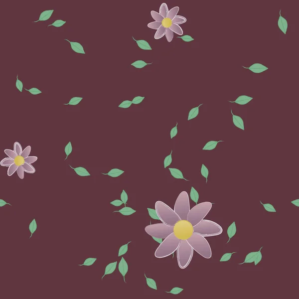 Modèle Vectoriel Avec Des Fleurs Colorées Simples Des Feuilles Vertes — Image vectorielle