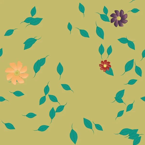 Modèle Vectoriel Avec Des Fleurs Colorées Simples Des Feuilles Vertes — Image vectorielle