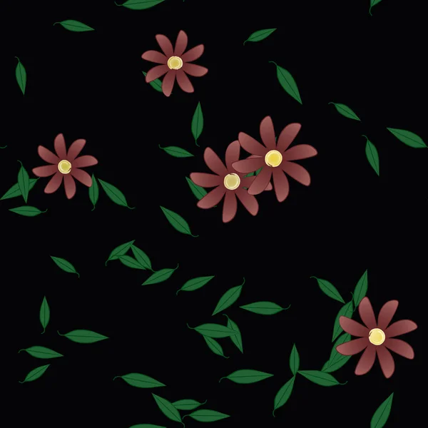 Bloemen Met Groene Bladeren Vrije Samenstelling Vector Illustratie — Stockvector