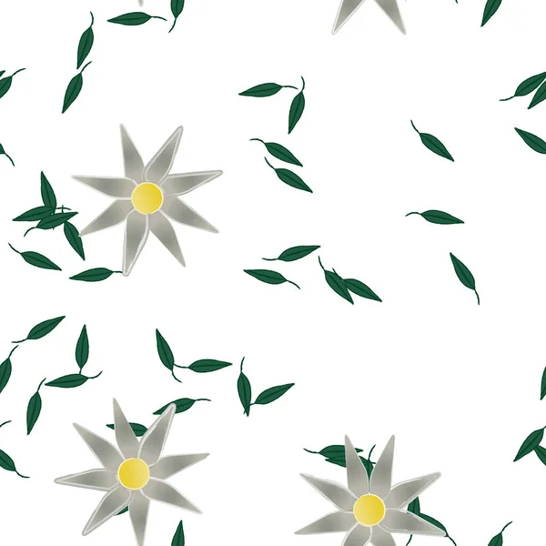 Fleurs Simples Avec Des Feuilles Vertes Composition Libre Illustration Vectorielle — Image vectorielle