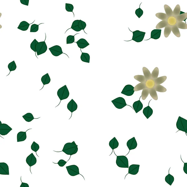 Composição Livre Com Flores Coloridas Simples Folhas Verdes Para Papel — Vetor de Stock