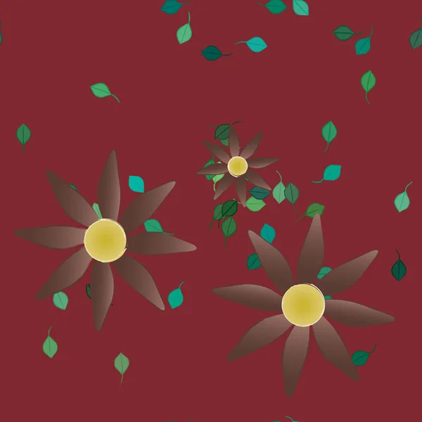 Modèle Vectoriel Avec Des Fleurs Colorées Simples Des Feuilles Vertes — Image vectorielle