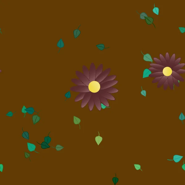 Modèle Vectoriel Avec Des Fleurs Colorées Simples Des Feuilles Vertes — Image vectorielle