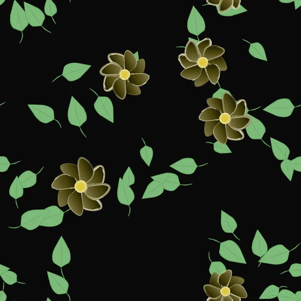 Modèle Vectoriel Avec Des Fleurs Colorées Simples Des Feuilles Vertes — Image vectorielle