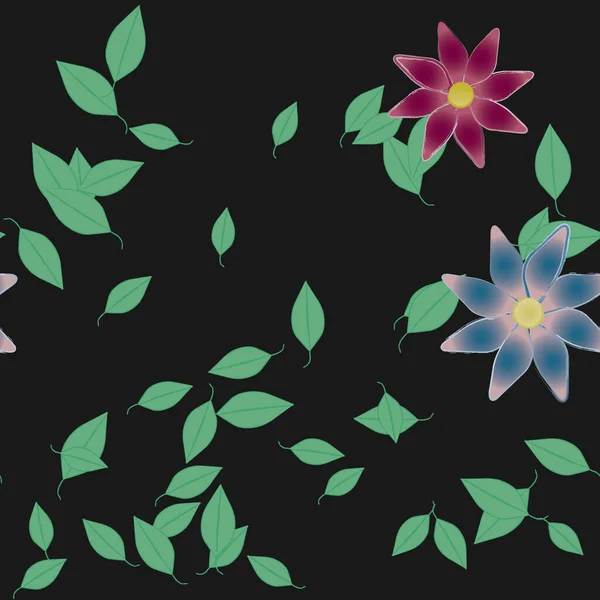 Fleurs Simples Avec Des Feuilles Vertes Composition Libre Illustration Vectorielle — Image vectorielle