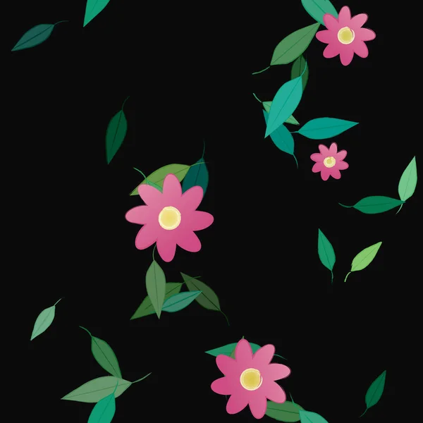 Free Composition Simple Colorful Flowers Green Leaves Wallpaper Vector Illustration — Stock Vector