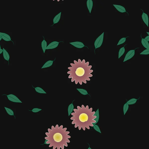 Zöld Levelű Virágok Szabad Összetételben Vektor Illusztráció — Stock Vector