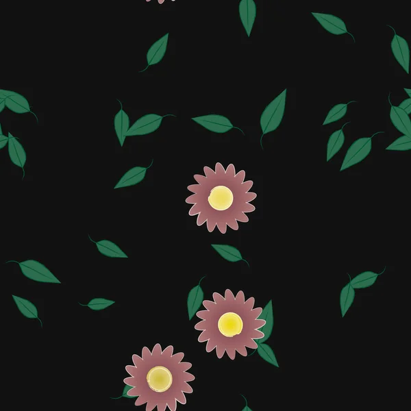 Flores Con Hojas Verdes Composición Libre Ilustración Vectorial — Vector de stock