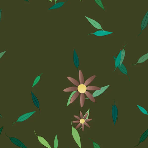 Fleurs Simples Avec Des Feuilles Vertes Composition Libre Illustration Vectorielle — Image vectorielle