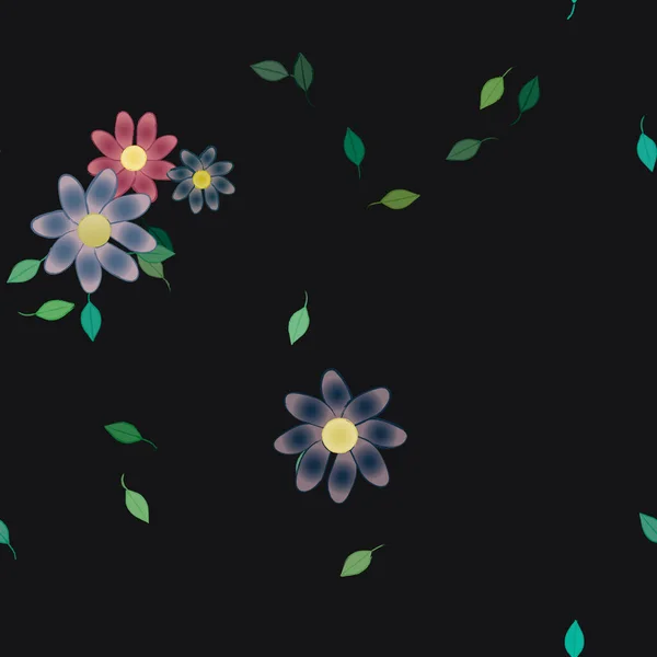 Composición Libre Con Flores Colores Simples Hojas Verdes Para Papel — Vector de stock