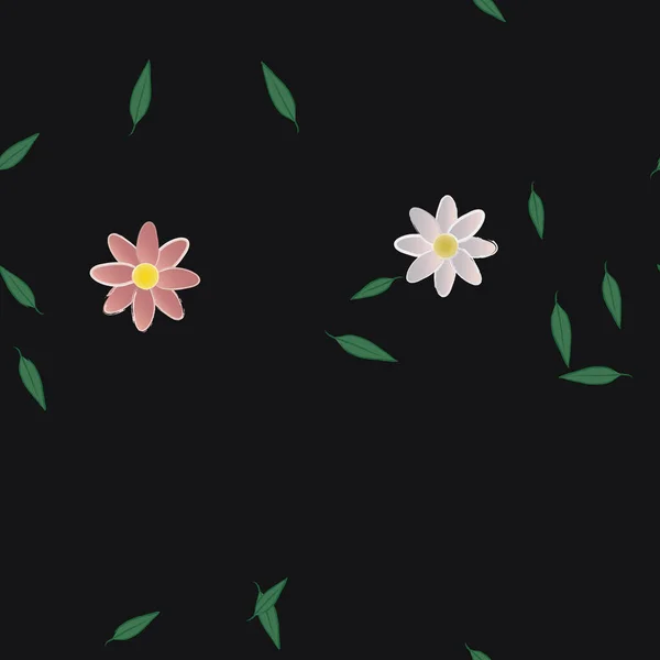 Eenvoudige Bloemen Met Groene Bladeren Vrije Samenstelling Vector Illustratie — Stockvector