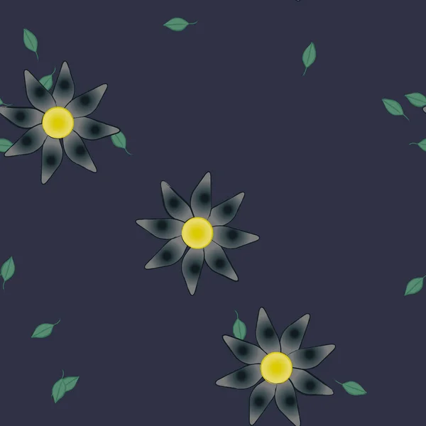 Fleurs Simples Avec Des Feuilles Vertes Composition Libre Illustration Vectorielle — Image vectorielle