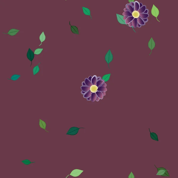 Flores Con Hojas Verdes Composición Libre Ilustración Vectorial — Archivo Imágenes Vectoriales