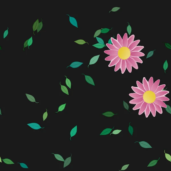 Composición Libre Con Flores Colores Simples Hojas Verdes Para Papel — Vector de stock