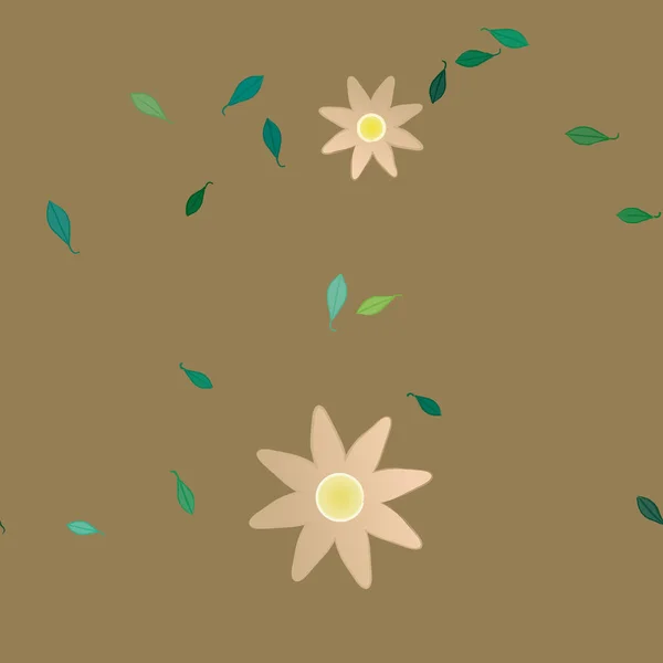 Proste Kwiaty Zielonymi Liśćmi Wolnym Składzie Ilustracja Wektor — Wektor stockowy