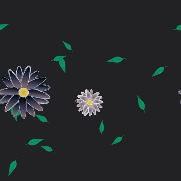 Fleurs Simples Avec Des Feuilles Vertes Composition Libre Illustration Vectorielle — Image vectorielle