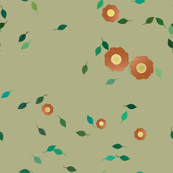 Fleurs Simples Avec Des Feuilles Vertes Composition Libre Illustration Vectorielle — Image vectorielle