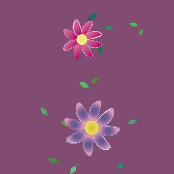 Modèle Vectoriel Avec Des Fleurs Colorées Simples Des Feuilles Vertes — Image vectorielle