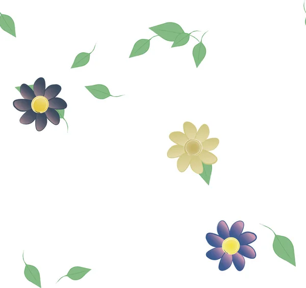 Plantilla Vector Con Flores Coloridas Simples Hojas Verdes — Archivo Imágenes Vectoriales