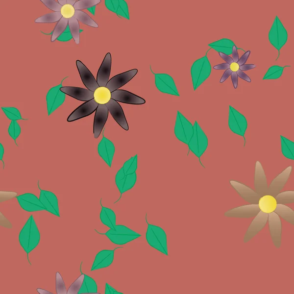 Composition Design Avec Fleurs Simples Feuilles Vertes Illustration Vectorielle — Image vectorielle