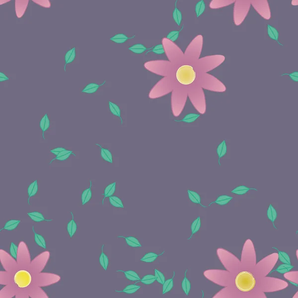 Modèle Vectoriel Avec Des Fleurs Colorées Simples Des Feuilles Vertes — Image vectorielle