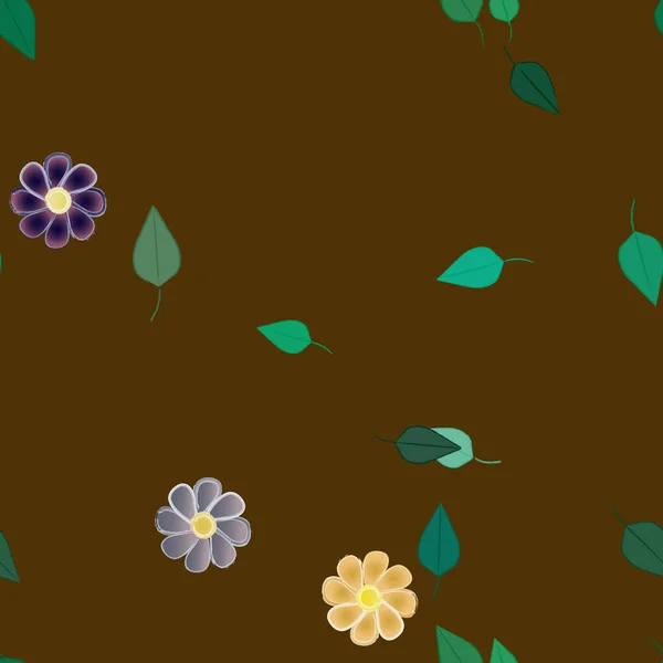 Fleurs Simples Avec Des Feuilles Vertes Composition Libre Illustration Vectorielle — Image vectorielle