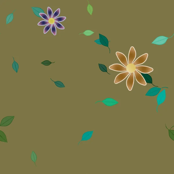 Flores Con Hojas Verdes Composición Libre Ilustración Vectorial — Archivo Imágenes Vectoriales