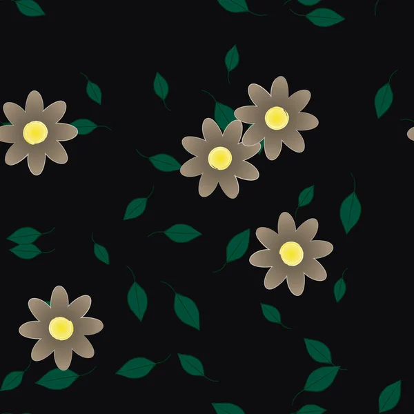 Modèle Vectoriel Avec Des Fleurs Colorées Simples Des Feuilles Vertes — Image vectorielle