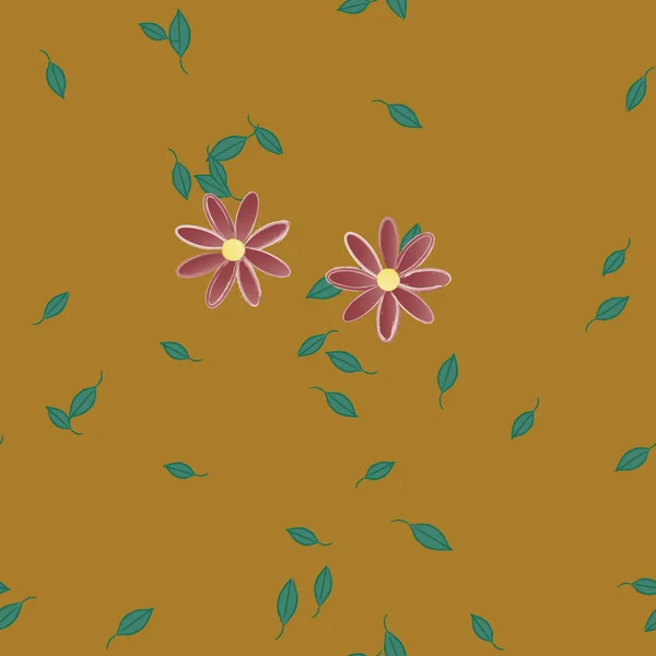 Composición Libre Con Flores Colores Simples Hojas Verdes Para Papel — Archivo Imágenes Vectoriales