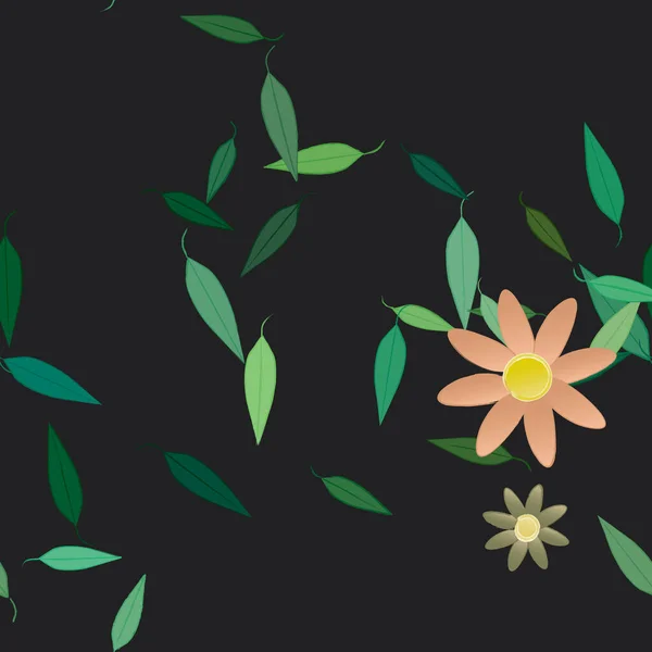 Composição Bonita Com Flores Coloridas Simples Folhas Verdes Fundo Ilustração — Vetor de Stock