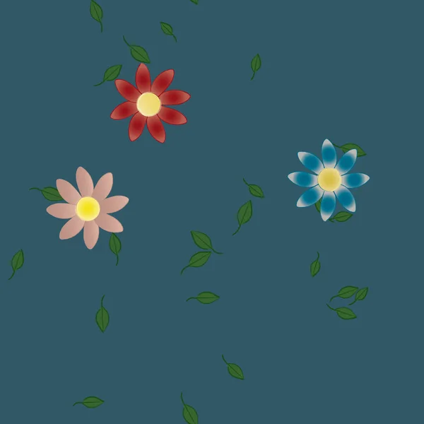 Flores Simples Con Hojas Verdes Composición Libre Ilustración Vectorial — Vector de stock