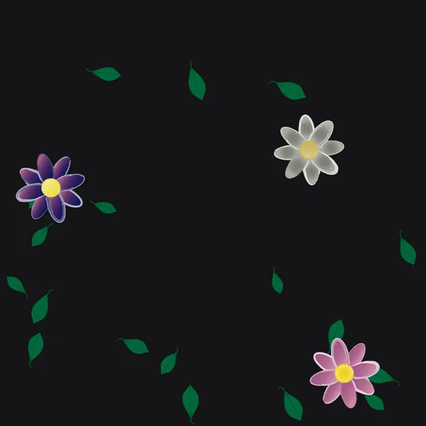 Modèle Vectoriel Avec Des Fleurs Colorées Simples Des Feuilles Vertes — Image vectorielle