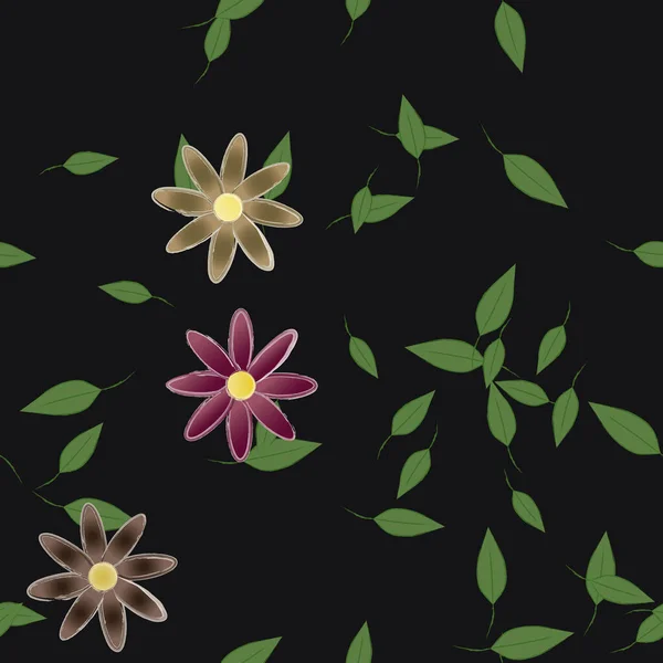 Modèle Vectoriel Avec Des Fleurs Colorées Simples Des Feuilles Vertes — Image vectorielle