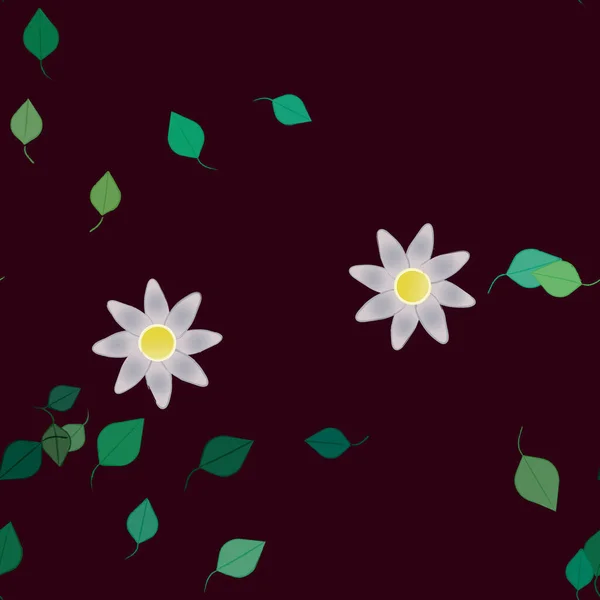 Hermosa Composición Con Flores Colores Simples Hojas Verdes Fondo Ilustración — Vector de stock