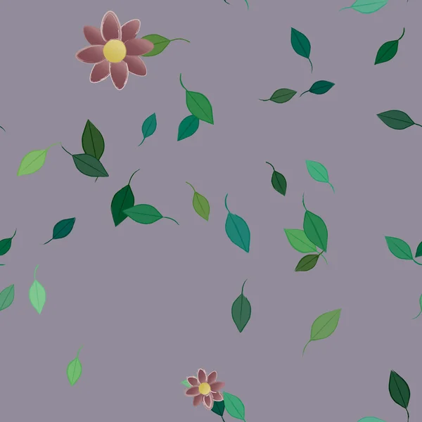 Gratis Compositie Met Eenvoudige Kleurrijke Bloemen Groene Bladeren Voor Behang — Stockvector