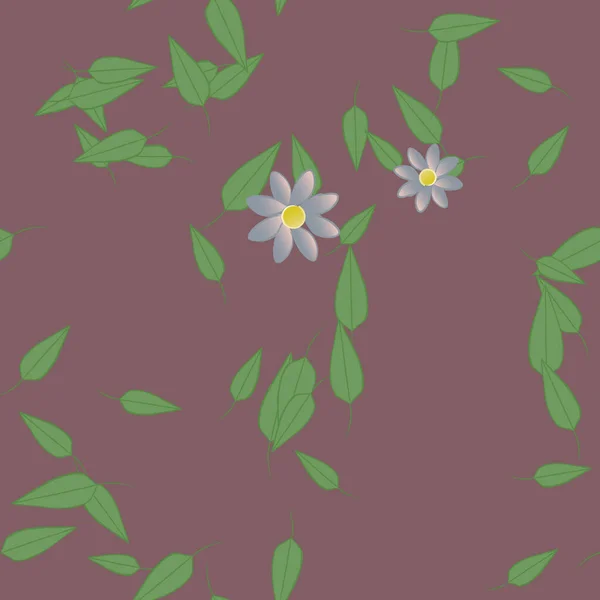 シンプルな色の花や緑の葉を背景にした美しい構図 — ストックベクタ