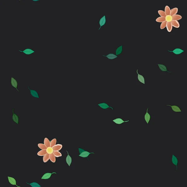 Fleurs Simples Avec Des Feuilles Vertes Composition Libre Illustration Vectorielle — Image vectorielle