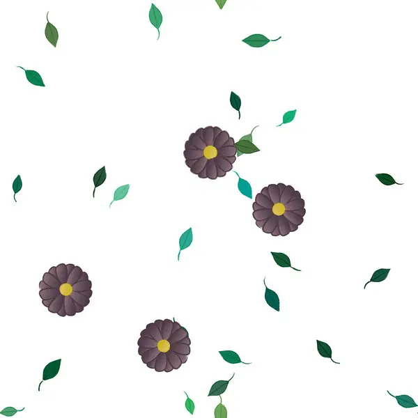 Enkla Blommor Med Gröna Blad Fri Sammansättning Vektor Illustration — Stock vektor