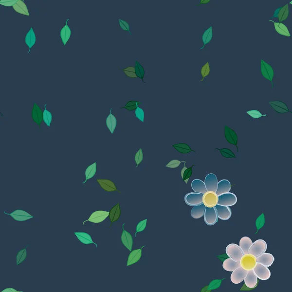 Fiori Semplici Con Foglie Verdi Composizione Libera Illustrazione Vettoriale — Vettoriale Stock