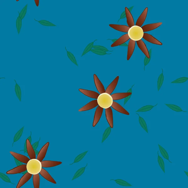 Composición Diseño Con Flores Simples Hojas Verdes Ilustración Vectorial — Archivo Imágenes Vectoriales