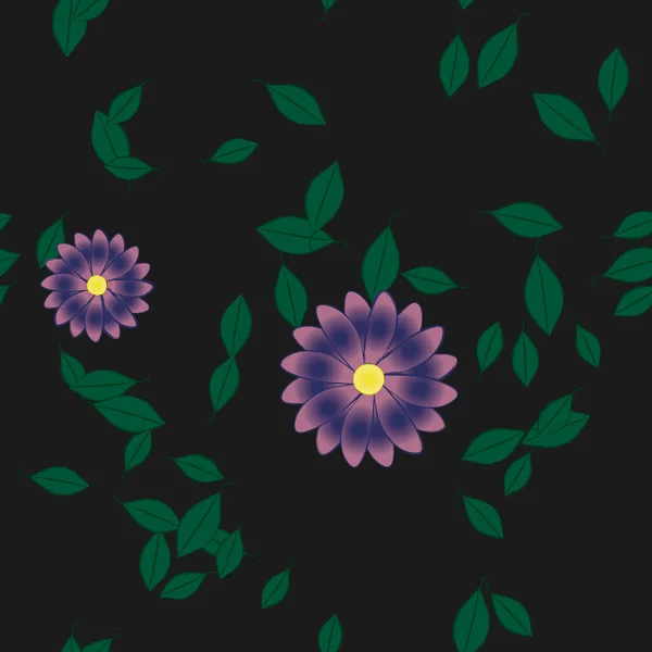 Modèle Vectoriel Avec Des Fleurs Colorées Simples Des Feuilles Vertes — Image vectorielle