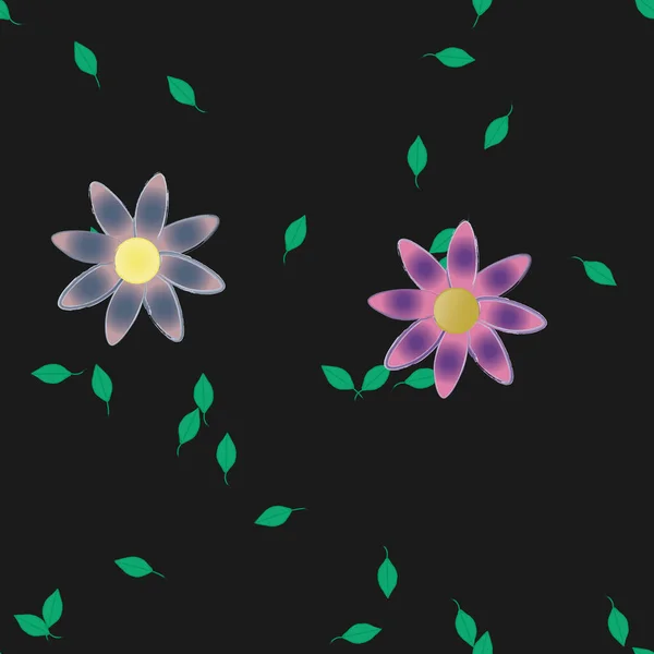 Květiny Zelenými Listy Volném Složení Vektorová Ilustrace — Stockový vektor