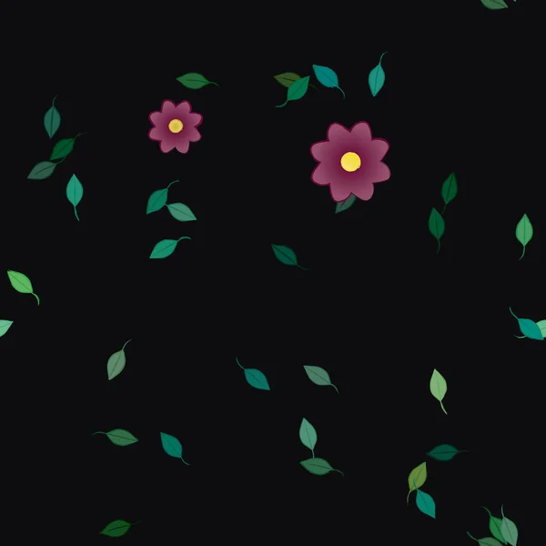 Flores Simples Con Hojas Verdes Composición Libre Ilustración Vectorial — Vector de stock