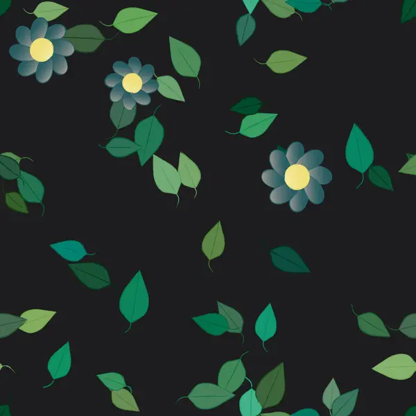 Vektorová Šablona Jednoduchými Barevnými Květy Zelenými Listy — Stockový vektor